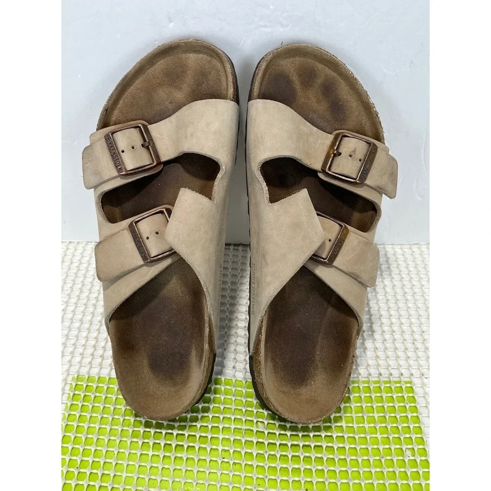 Birkenstock Arizona Tobacco Brown Nubuck Leather Slide Sandals
